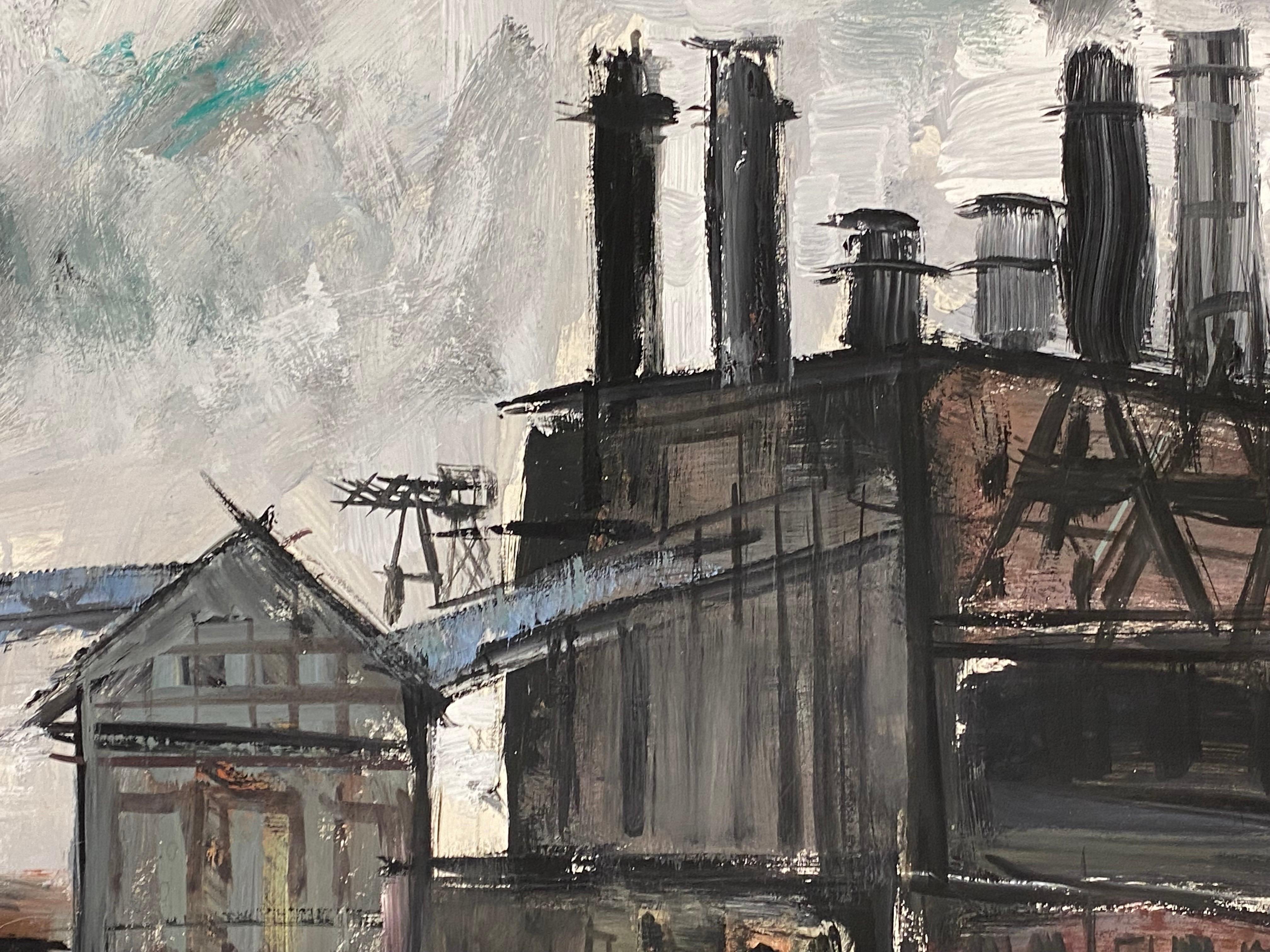 Original French Mid Century Post-Impressionist Power Station Landscape 2
