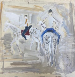 Original French Mid Century Post-Impressionist Watercolour- Horse Sketchs