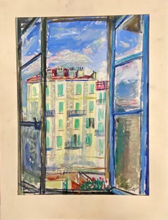 Original French Mid Century Post-Impressionist Watercolour- Through The Window
