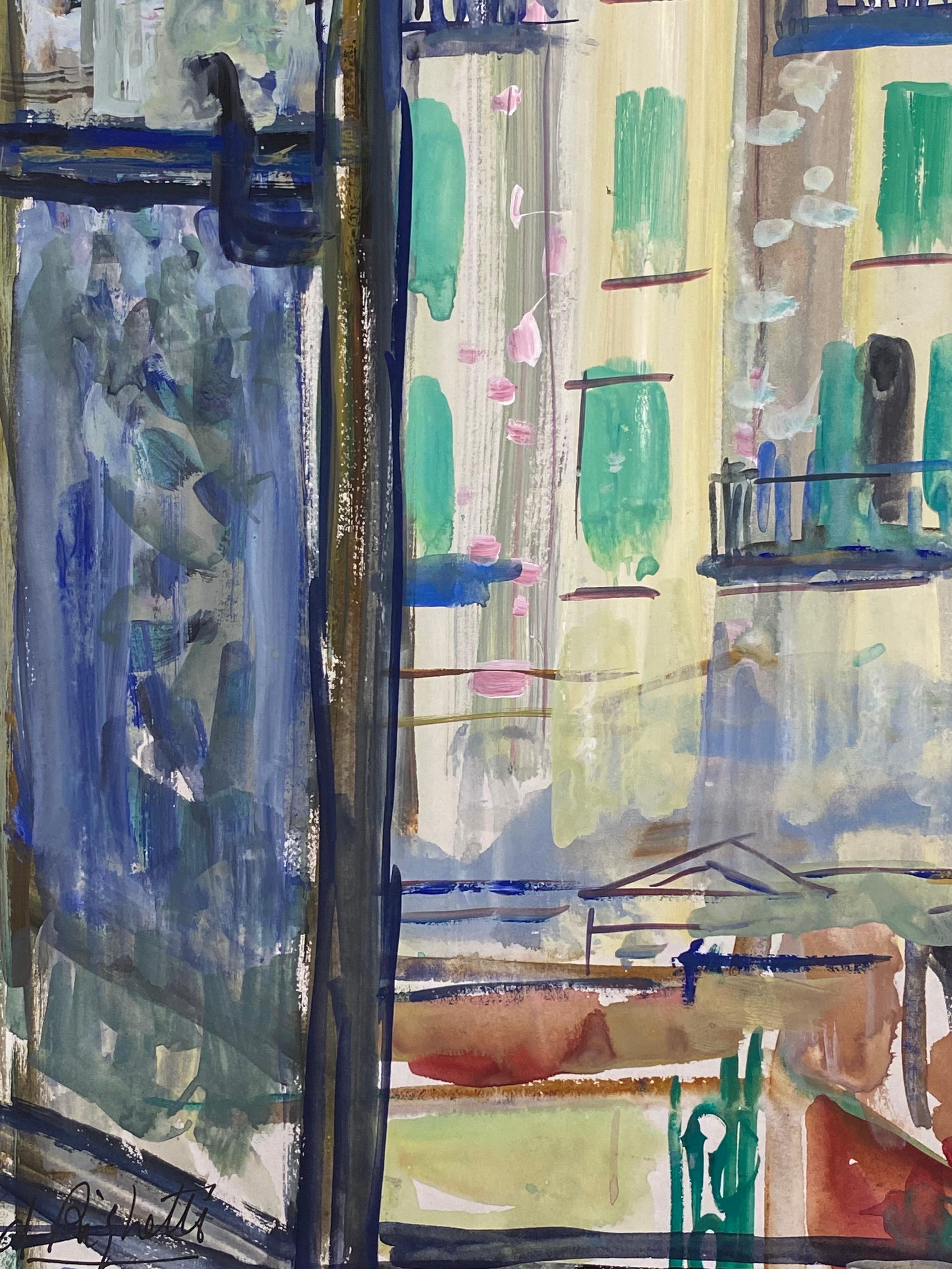 Original French Mid Century Post-Impressionist Watercolour- Through The Window 1