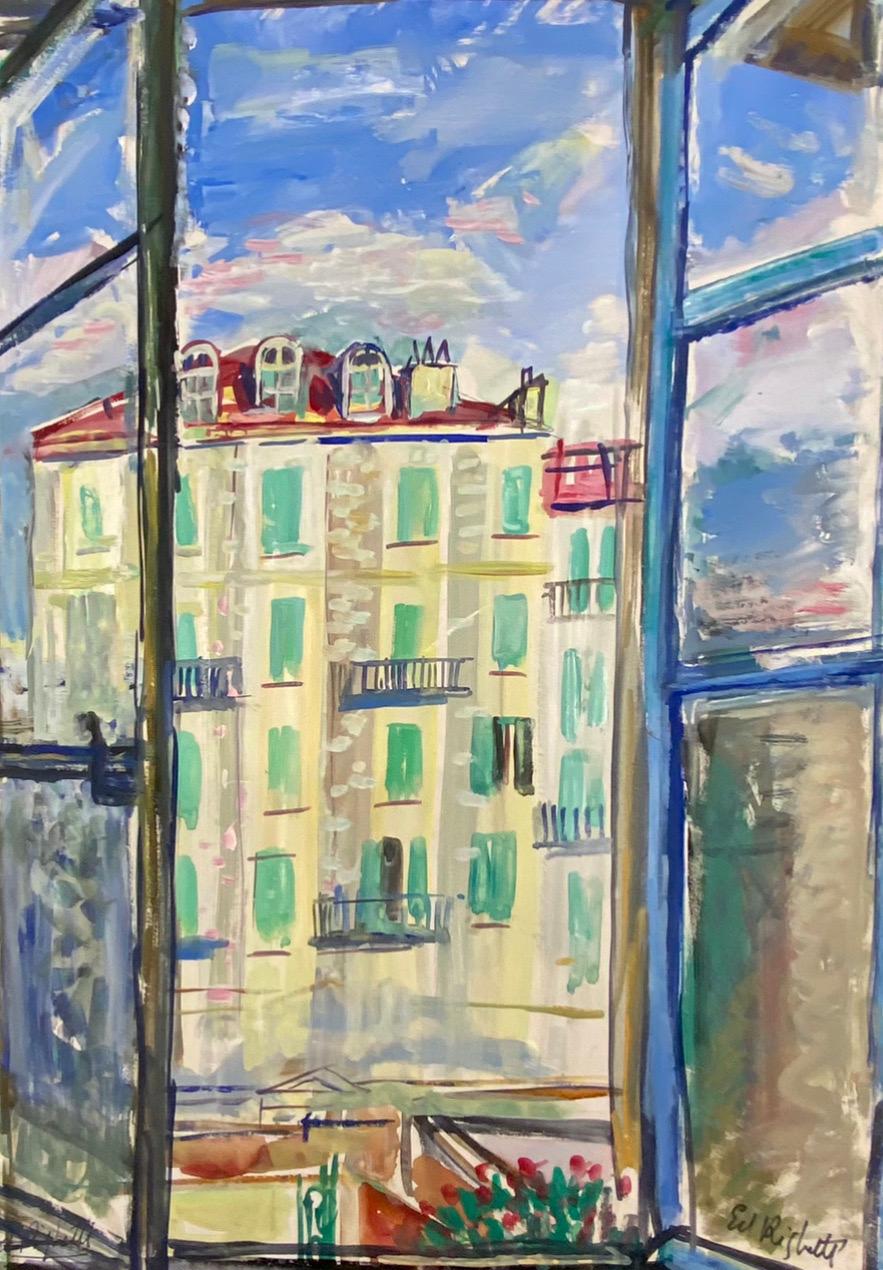 Édouard Righetti (1924-2001) Landscape Painting - Original French Mid Century Post-Impressionist Watercolour- Through The Window