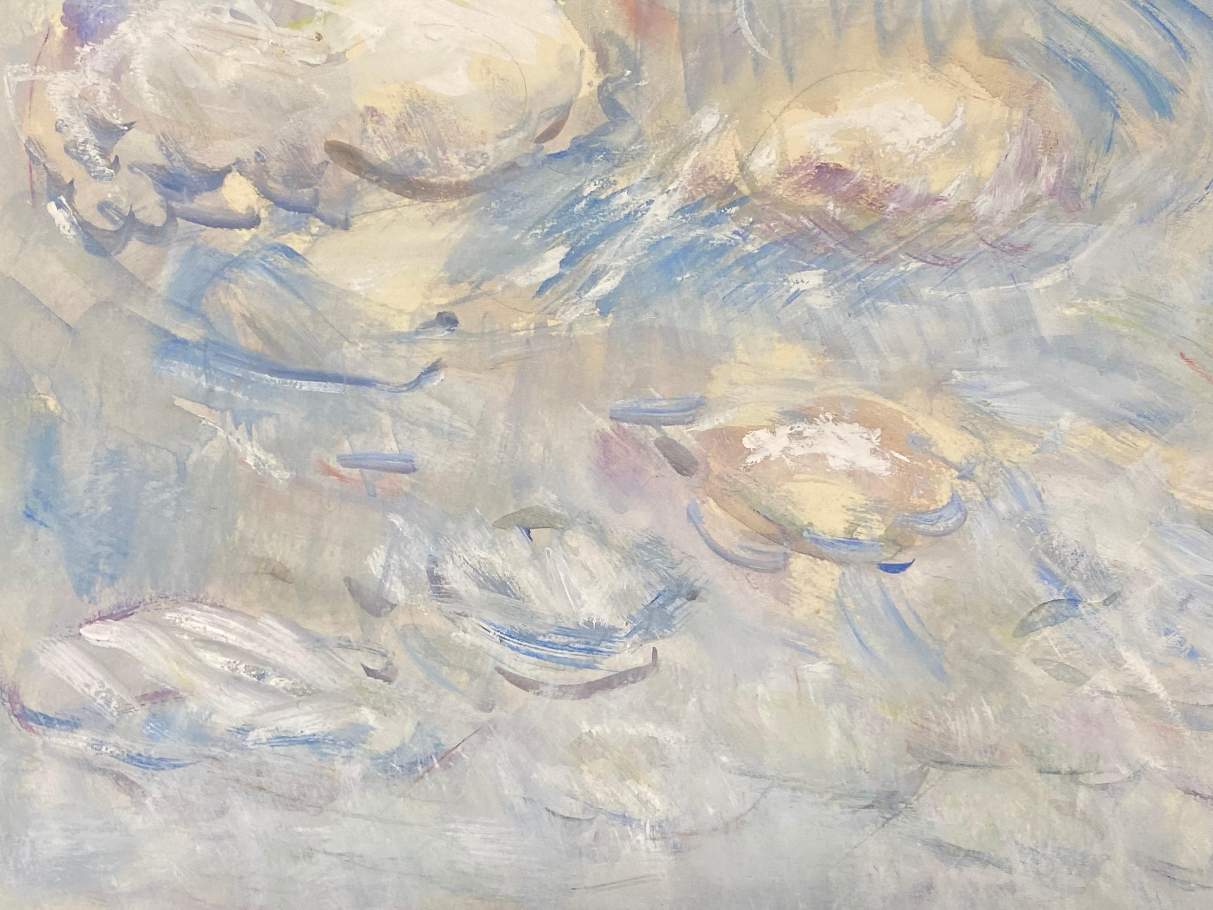 Aquarelle française d'origine du milieu du siècle - Magnifique paysage de pont avec personnages - Post-impressionnisme Painting par Édouard Righetti (1924-2001)