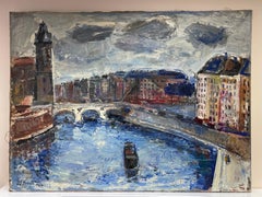 Paris & The River Seine, Huge 1960's French Post-Impressionist Oil, signed