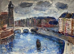 Paris & The River Seine, Huge 1960's French Post-Impressionist Oil, signed