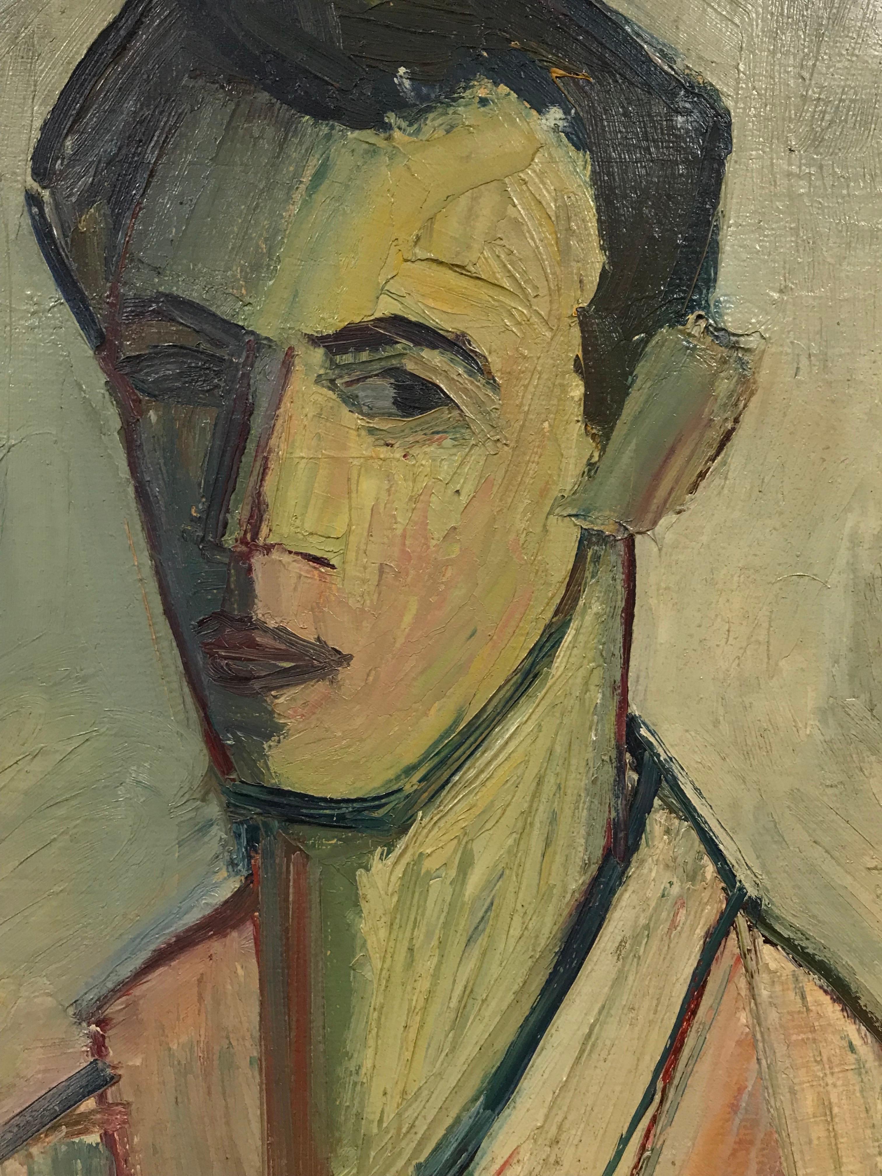 Porträt des Künstlers in leichtem Original-Ölgemälde, Französisches Postimpressionismus, Mitte des Jahrhunderts – Painting von Édouard Righetti (1924-2001)