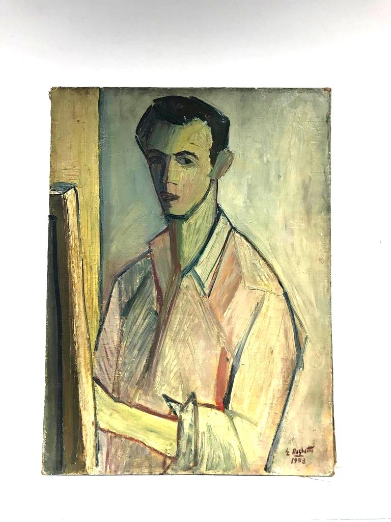 Édouard Righetti (1924-2001) Portrait Painting – Porträt des Künstlers in leichtem Original-Ölgemälde, Französisches Postimpressionismus, Mitte des Jahrhunderts
