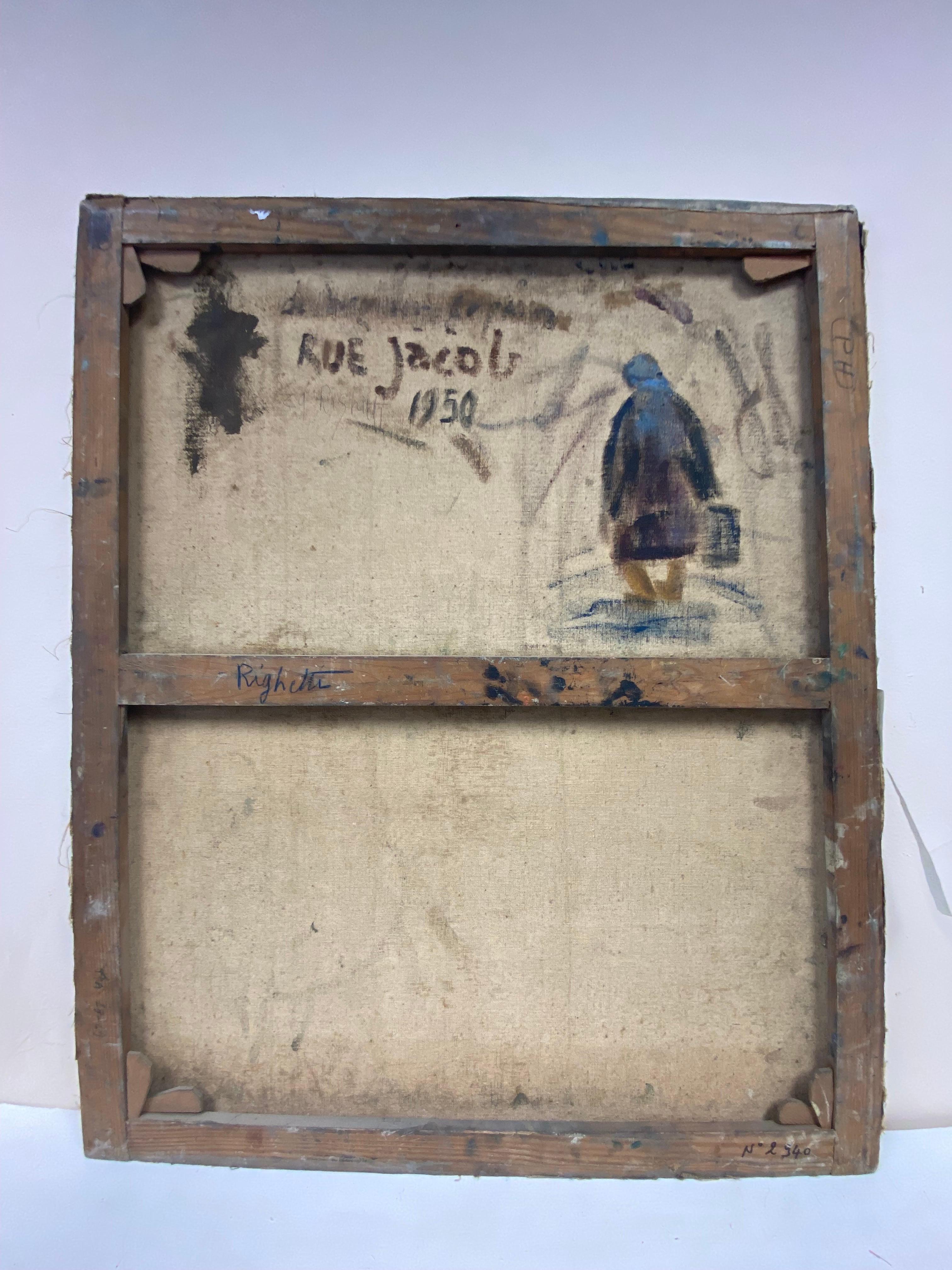 Tejados de la calle Jacob París 1950 Magnífico óleo postimpresionista francés original en venta 5