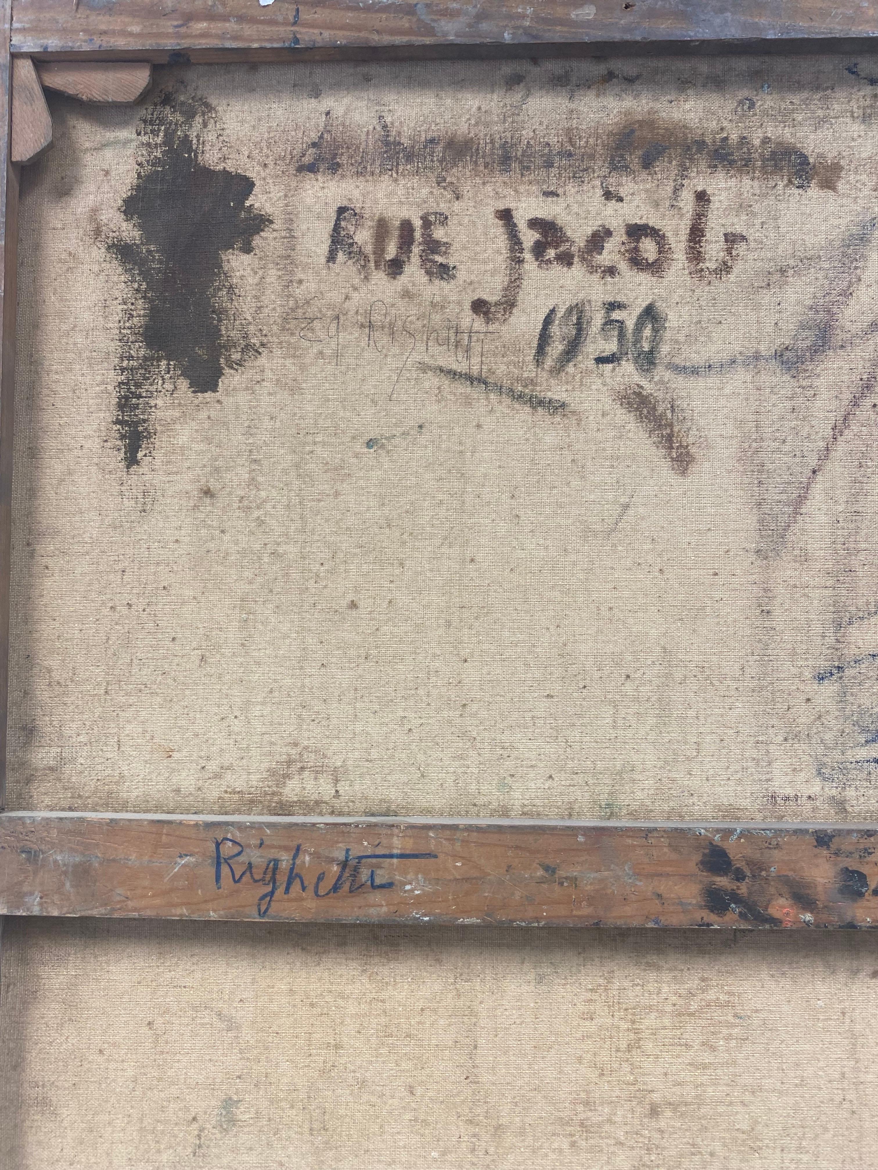 Tejados de la calle Jacob París 1950 Magnífico óleo postimpresionista francés original en venta 4
