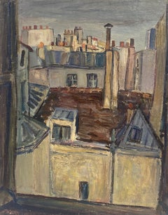 Rue Jacob, Paris Rooftops 1950, Superb Original French Post-Impressionist Oil 