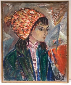 Stylish French Portrait Trendy Young Lady - French 1970's Post-Impressionist Oil