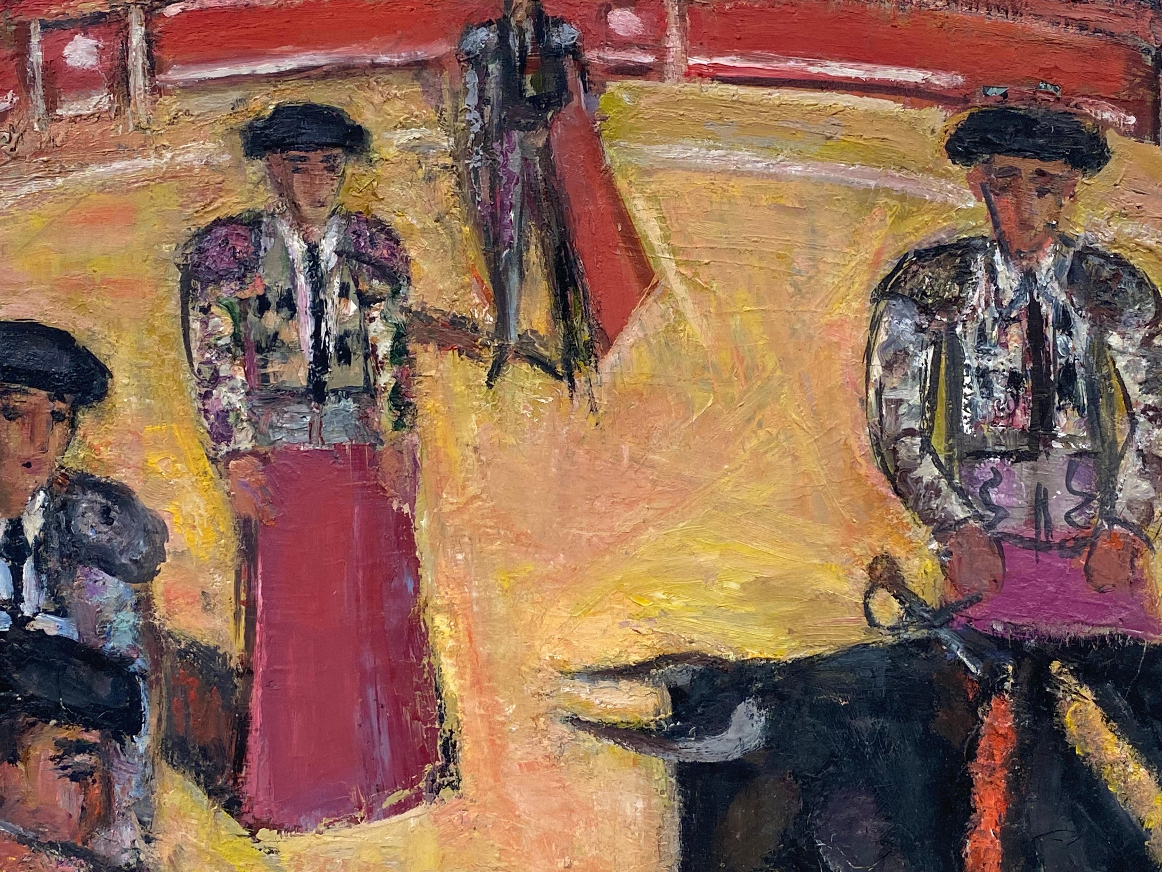 Édouard Righetti (1924-2001) Figurative Painting - The Bull Ring Madrid with Matadors, 1950's French Post-Impressionist Oil 