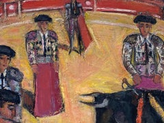 The Bull Ring Madrid with Matadors, 1950's French Post-Impressionist Oil 