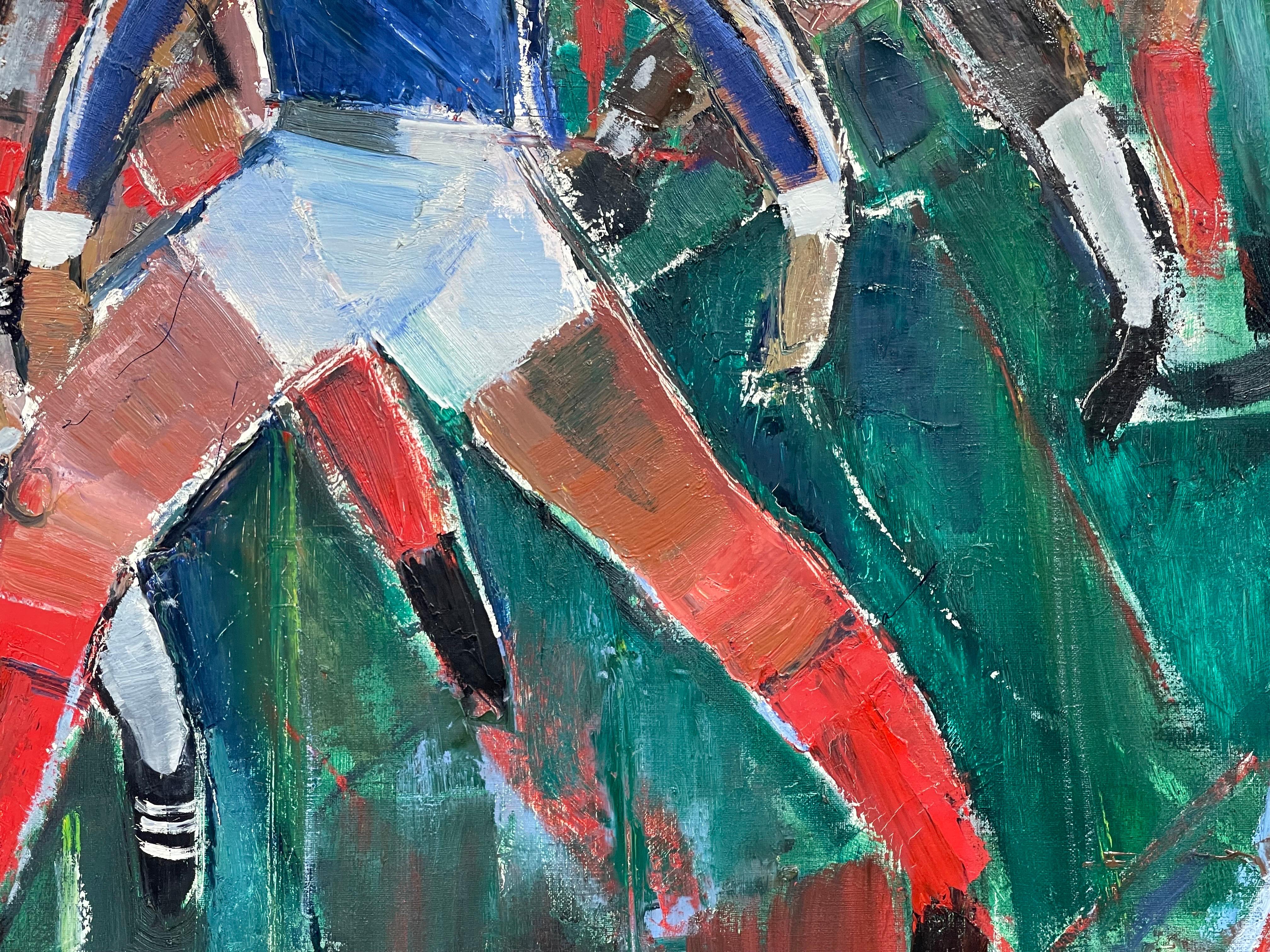 Le match de football, grande huile cubiste/abstrait française originale du milieu du siècle dernier 1