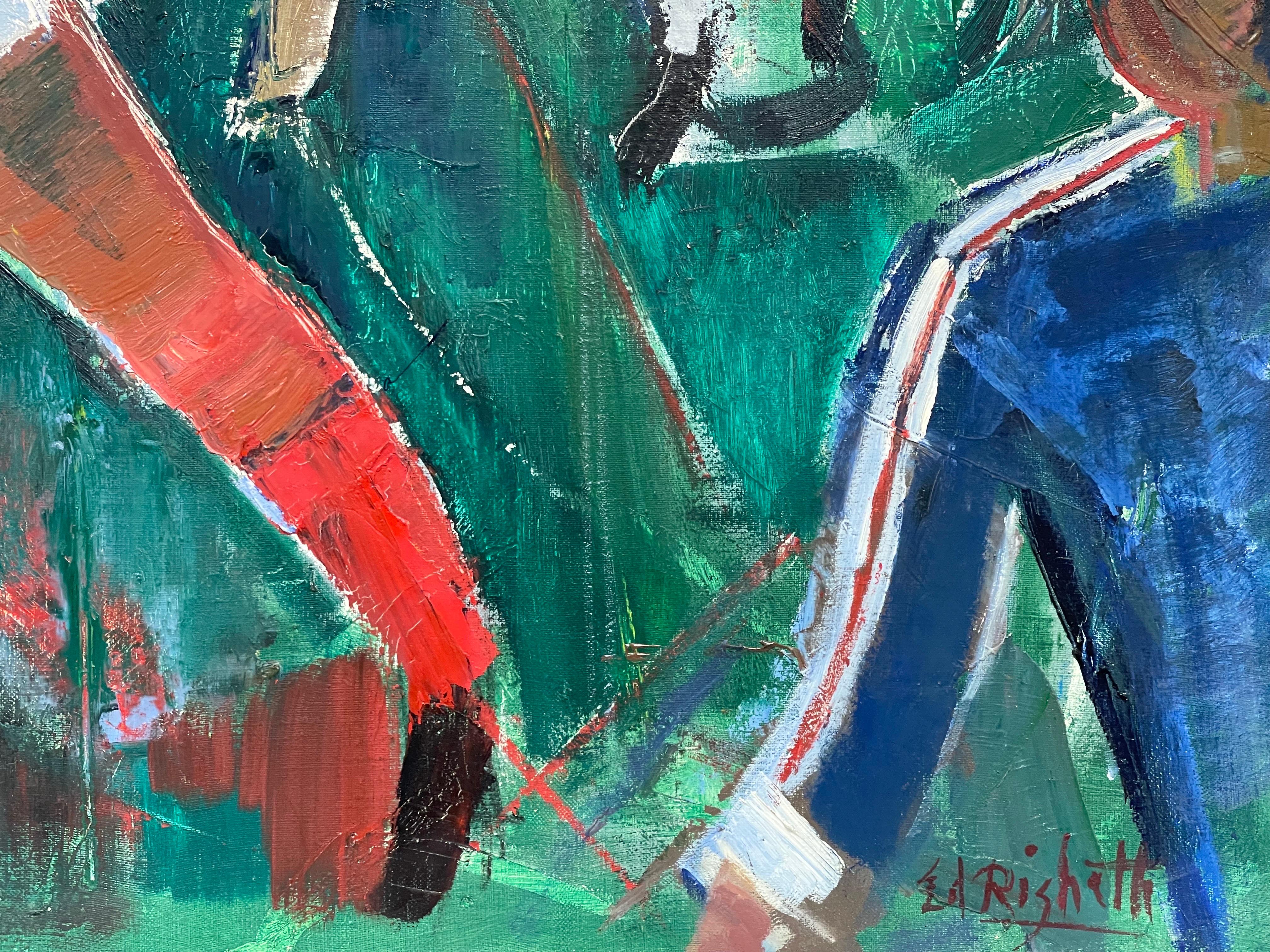 Le match de football, grande huile cubiste/abstrait française originale du milieu du siècle dernier 2