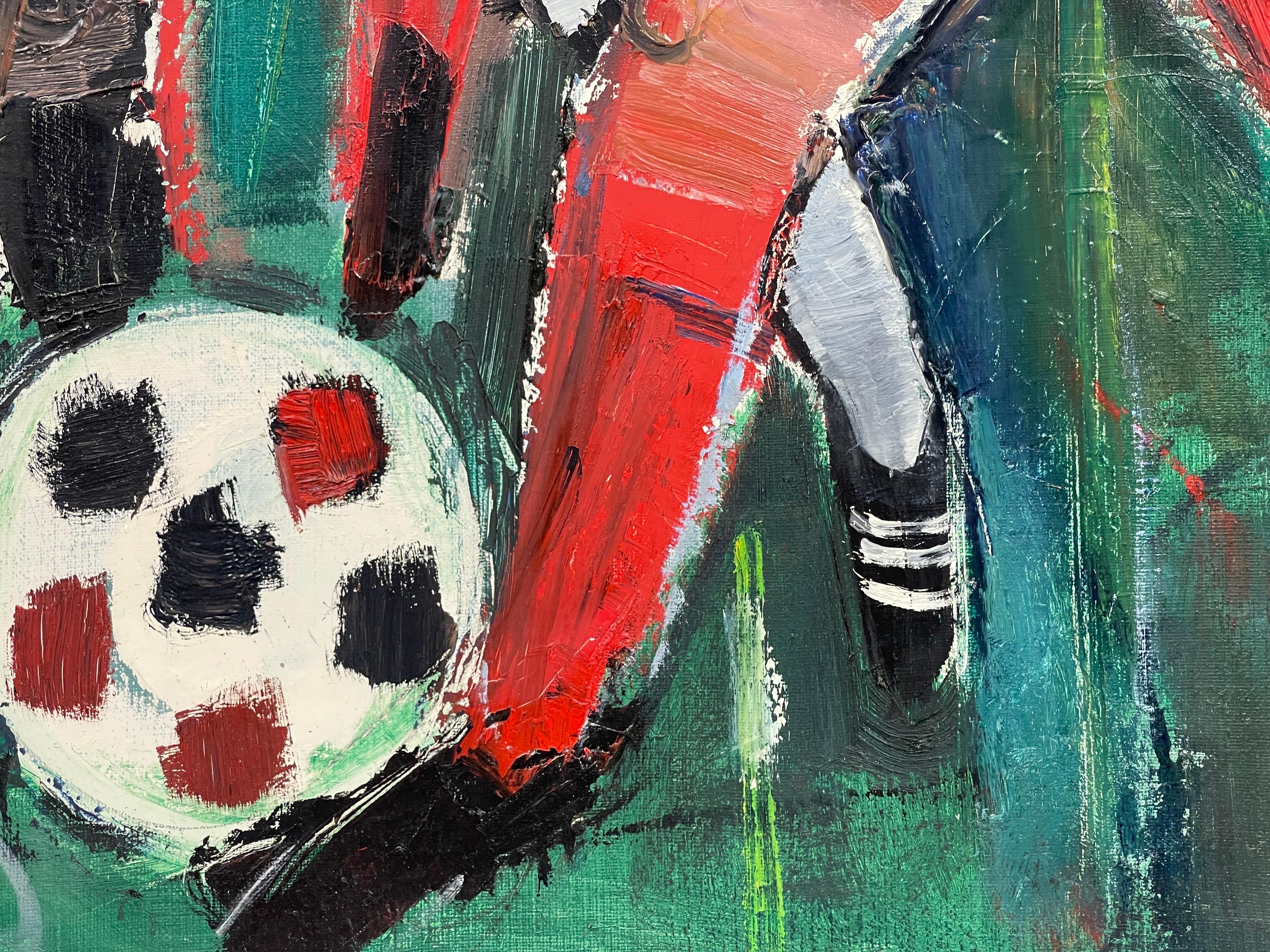 Le match de football, grande huile cubiste/abstrait française originale du milieu du siècle dernier 5