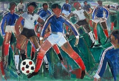 The Football Match, Huge Original French Mid Century Cubist/ Abstract Oil