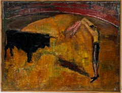 The Matador & Bull French Modernist Oil Bullfighting Ring Mid 20th Century