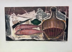 Retro untitled, still life fish, wine