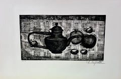 senza titolo, teiera con mele e frutta