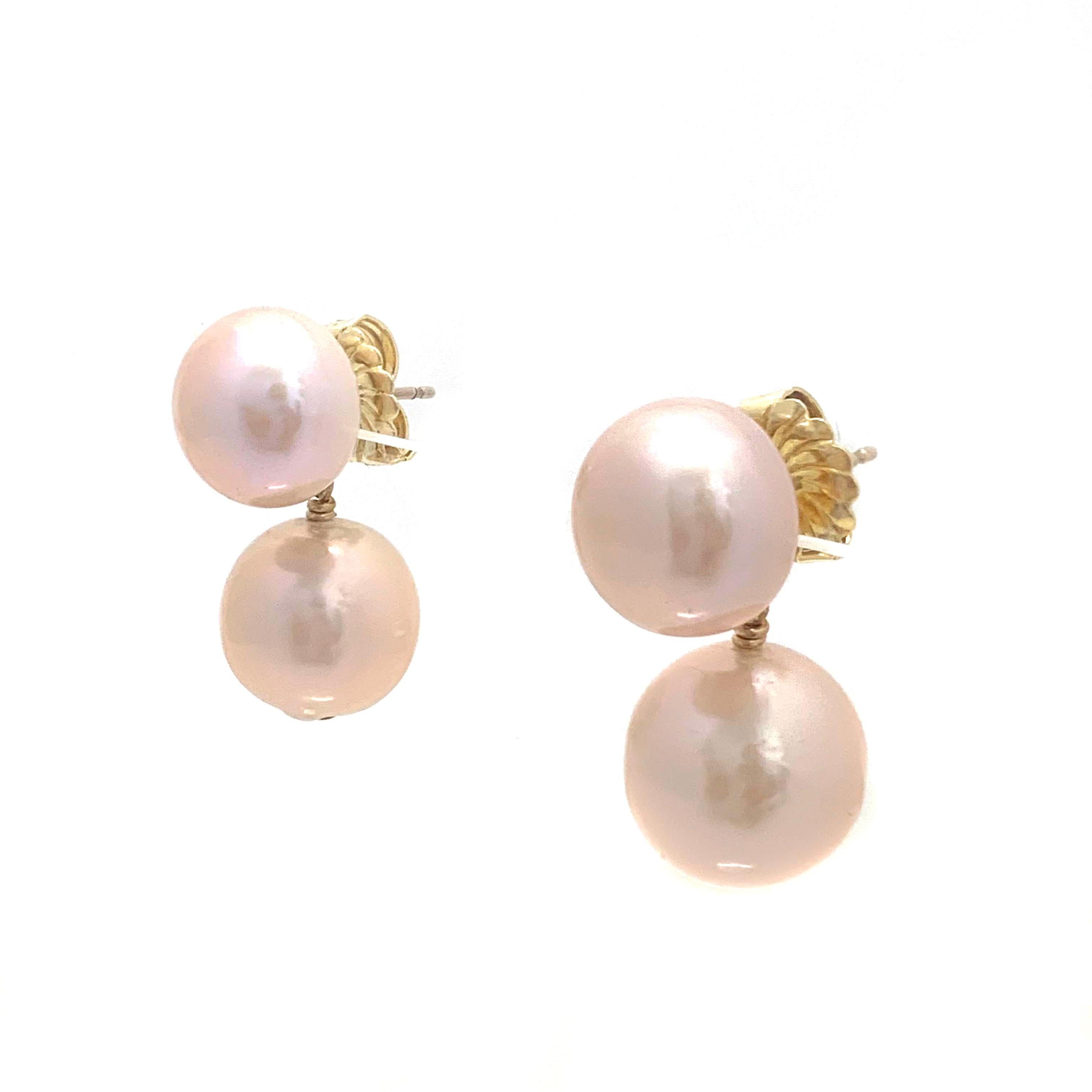 Contemporary Double 12-13mm Cultured Pearl Drop Earrings