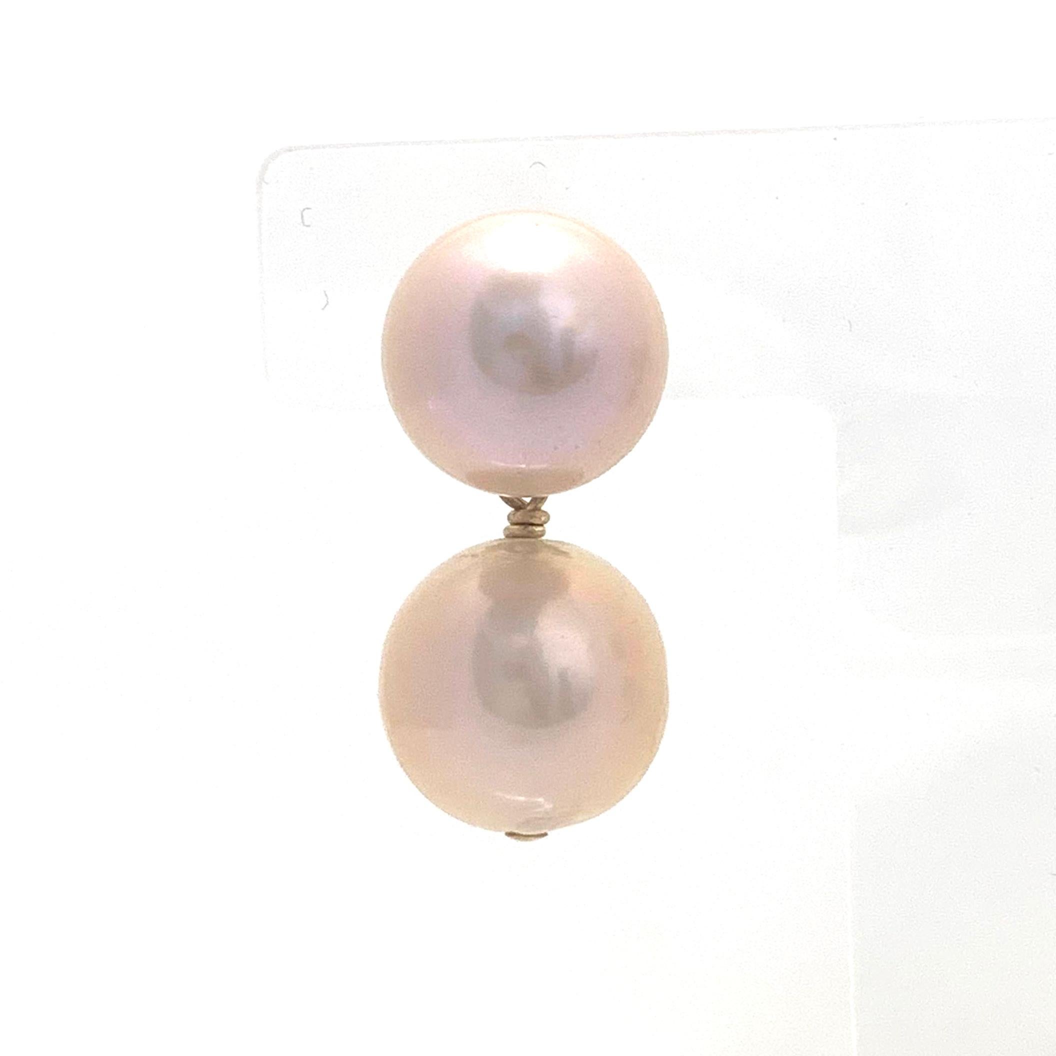 Round Cut Double 12-13mm Cultured Pearl Drop Earrings