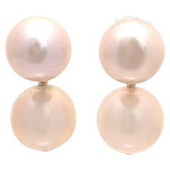 sterling silver drop earrings Double 12-13mm Cultured Pearl Drop Earrings