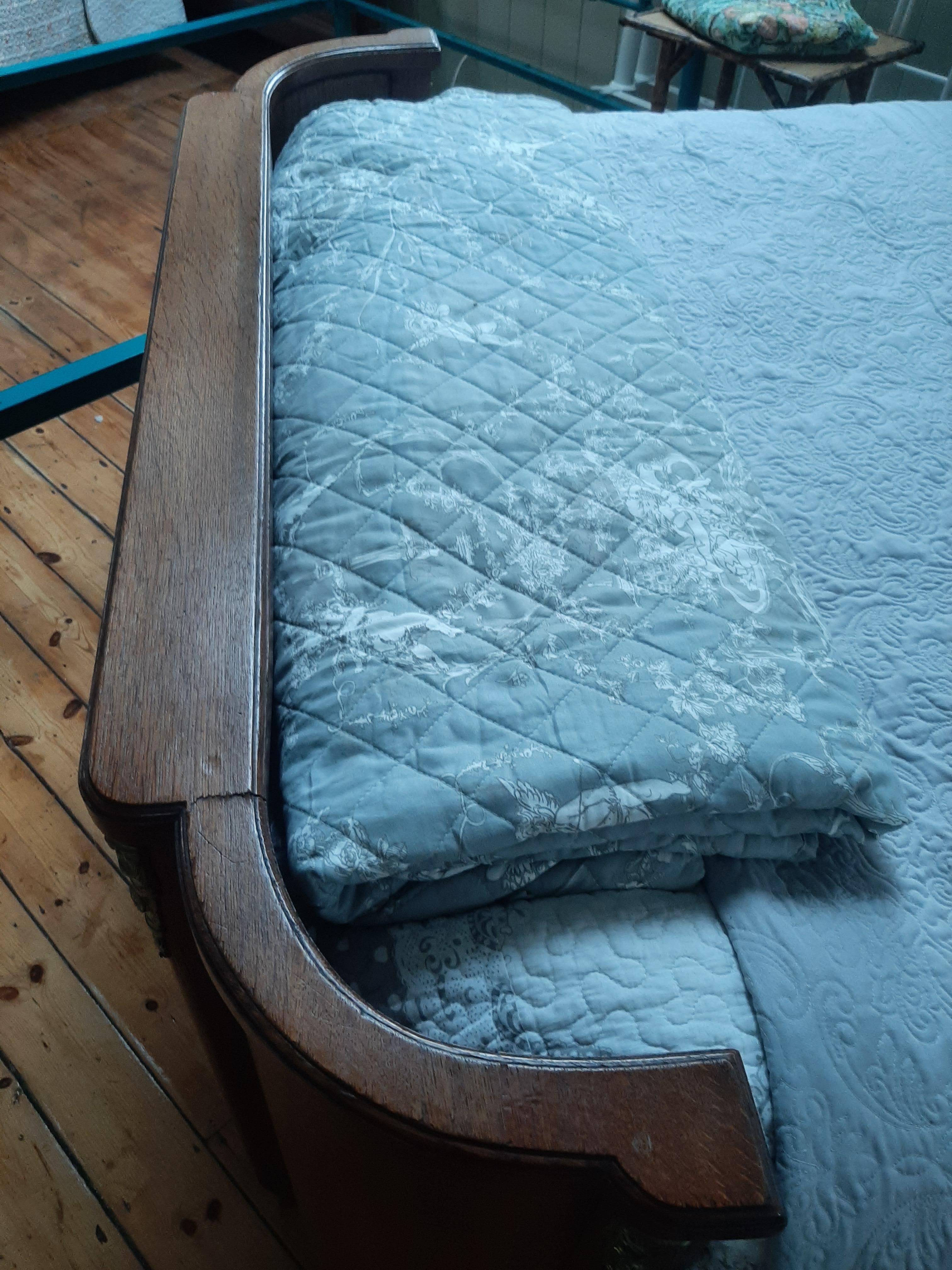 Double (4'6) Antique French Oak Bedstead with Very Tall Headboard & Curved Foot In Good Condition In Headley, GB
