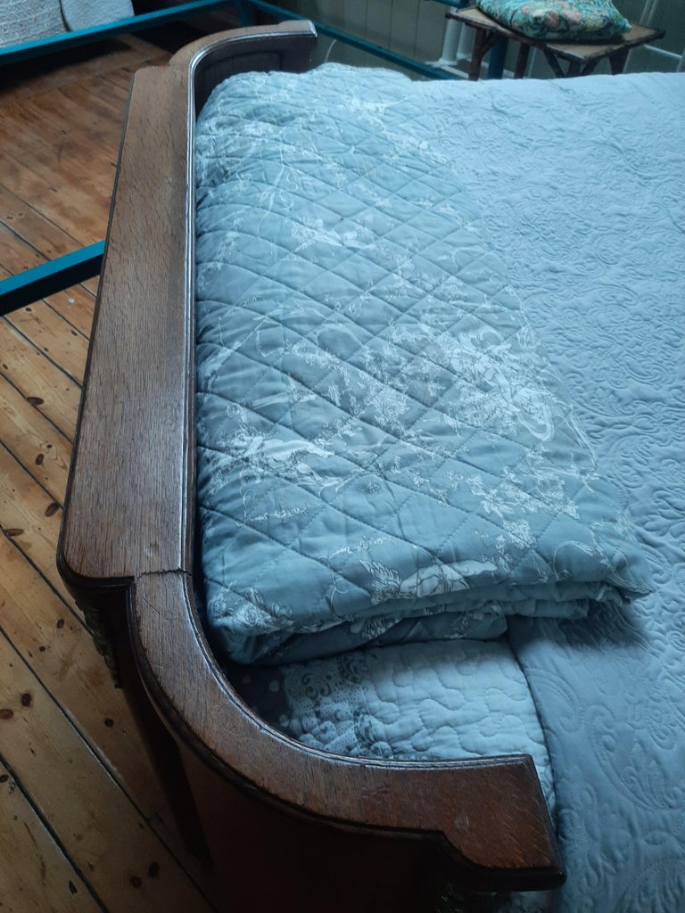 Double (4'6) Antique French Oak Bedstead with Very Tall Headboard and