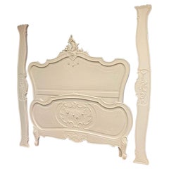 Double (4'6") Antique French Painted Wooden Bed in the Louis XV Style, Rococo