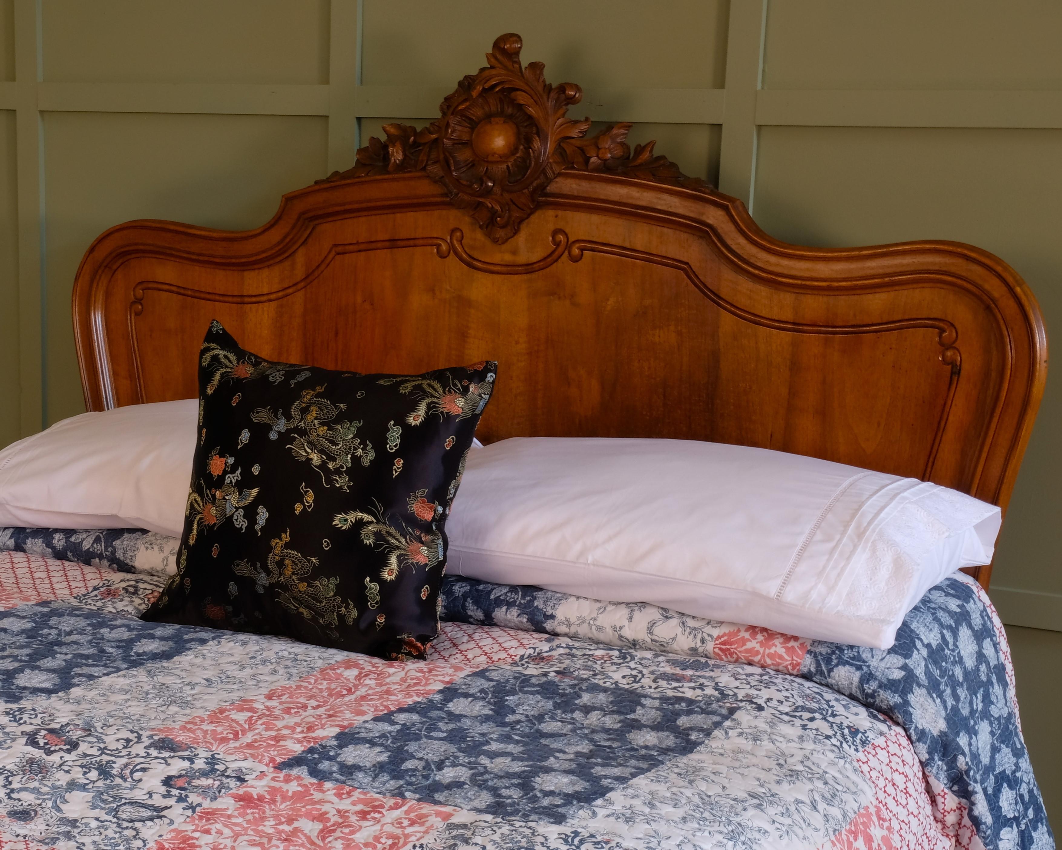 Carved Double, Antique French Walnut Louis XV Bedstead