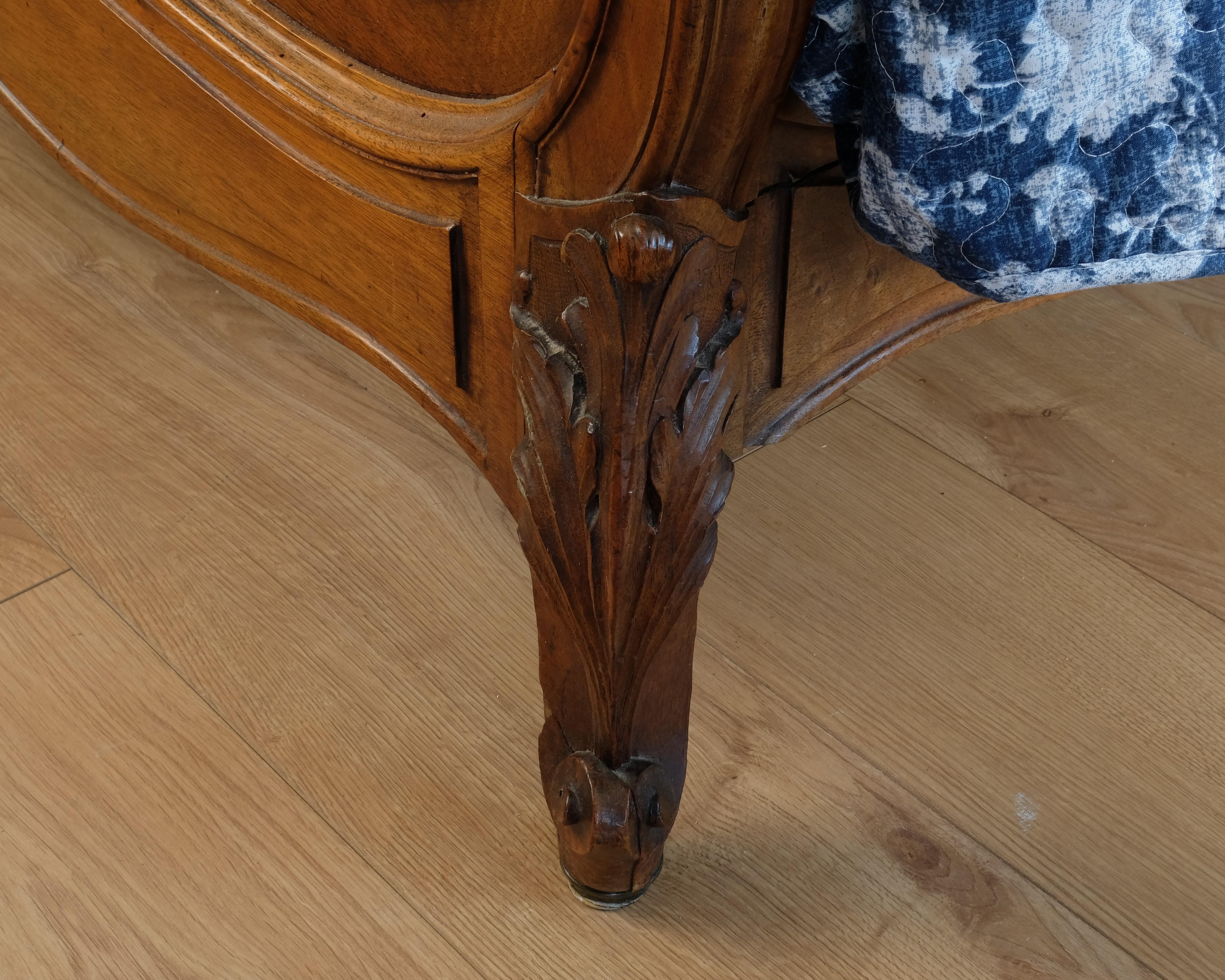 Early 19th Century Double, Antique French Walnut Louis XV Bedstead