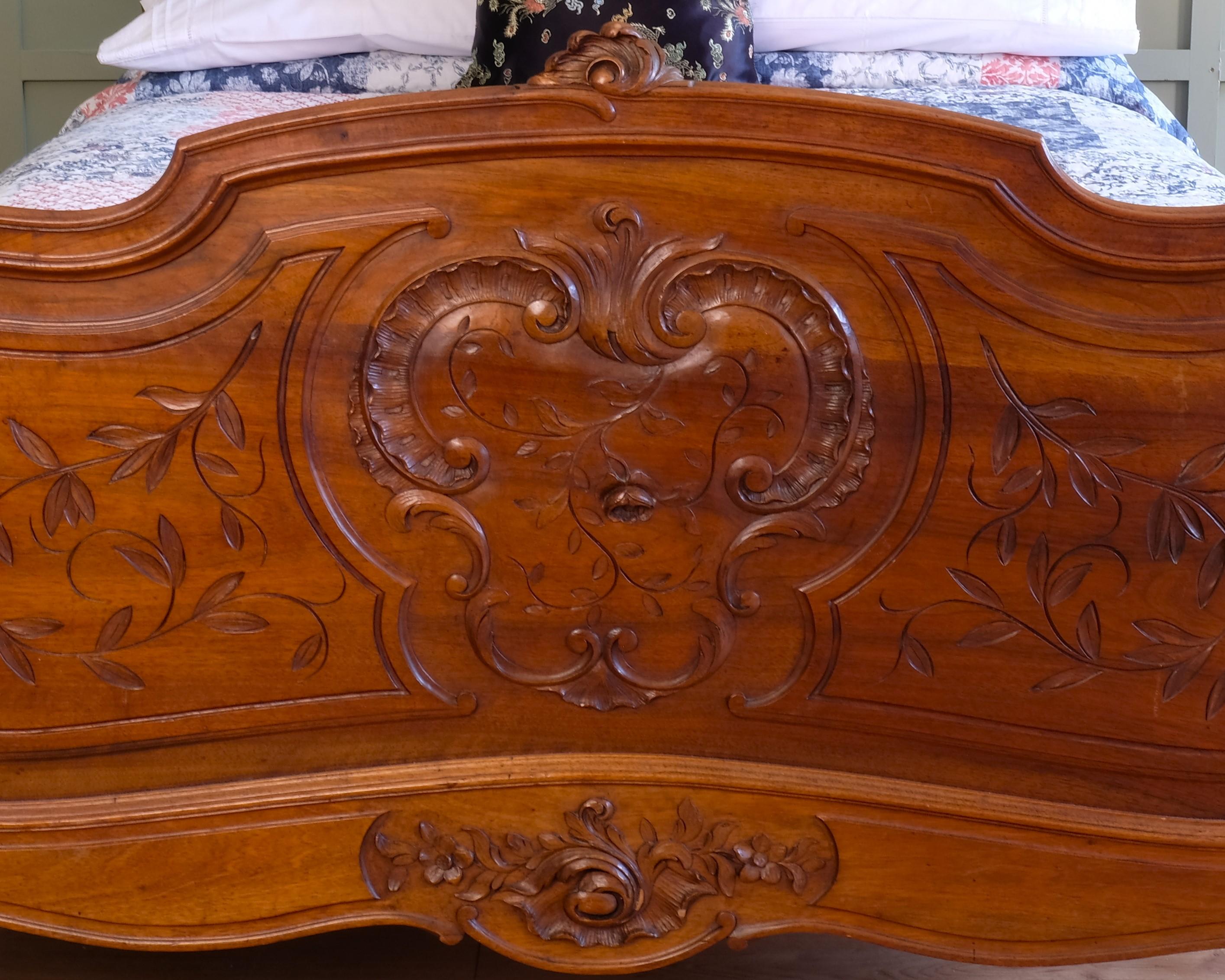Double, Antique French Walnut Louis XV Bedstead 1