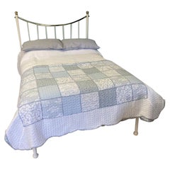 Antique Double (4'6") English Edwardian White Brass and Iron Bed