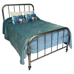 Double 4'6 English Victorian Utilitarian burnished metal iron industrial bed