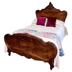 Double-French Louis XV Style Walnut Bedstead