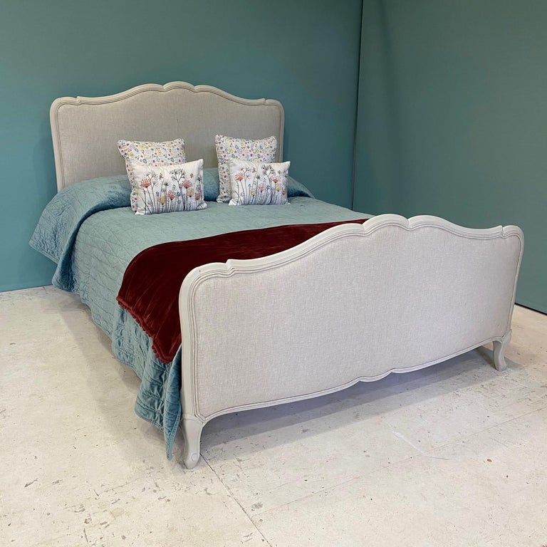 Double, Reupholstered French Antique Double Bed For Sale at 1stDibs