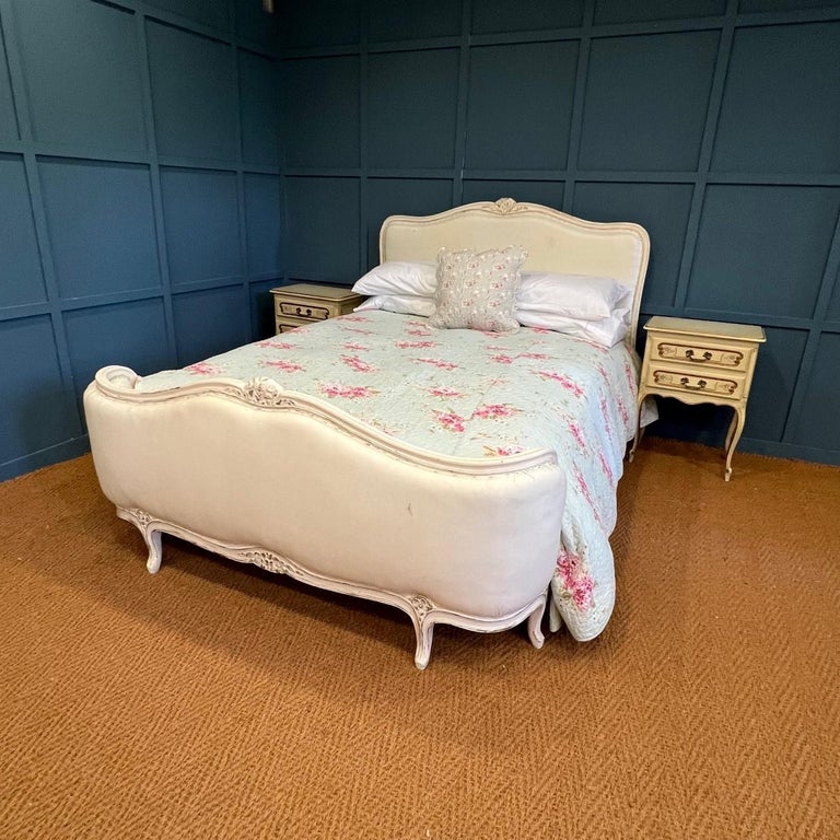 Double, White Antique Painted Demi Corbeille Bed, French For Sale at 1stDibs