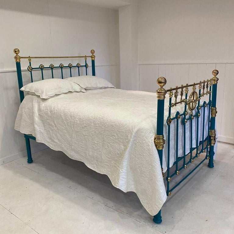 Double 4 6 Wide English Victorian Brass And Iron Bed In A Turquoise Colour For Sale At 1stdibs