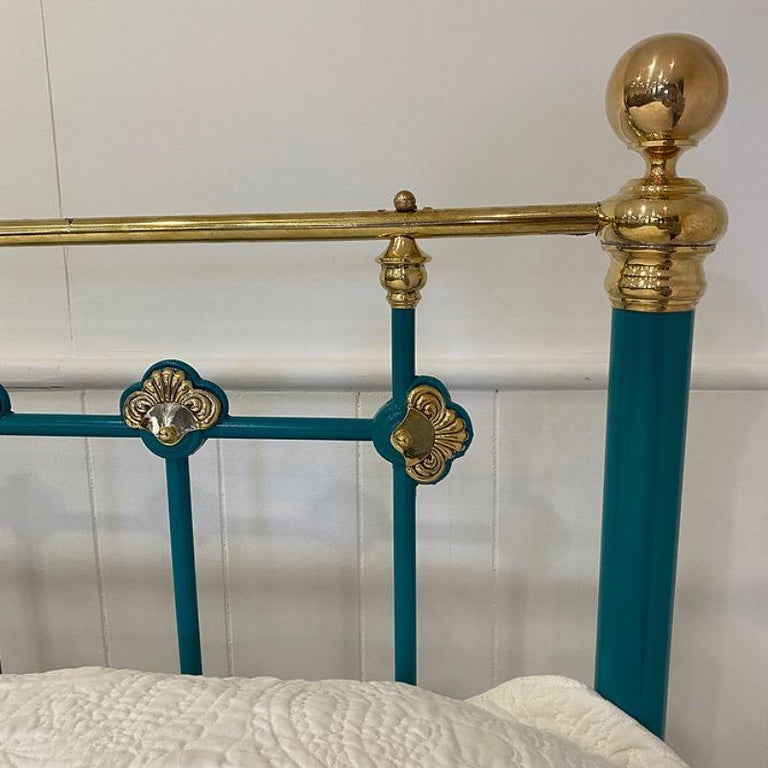 Double 4 6 Wide English Victorian Brass And Iron Bed In A Turquoise Colour For Sale At 1stdibs