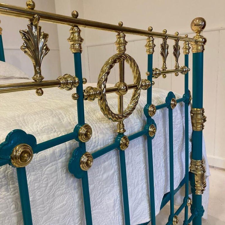 Double - 4'6" wide - English Victorian Brass and Iron Bed in a Turquoise  Colour For Sale at 1stDibs | turquoise metal bed frame, brass bed,  turquoise bed frames