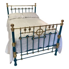 Double - 4'6" wide - English Victorian Brass & Iron Bed in a Turquoise Colour