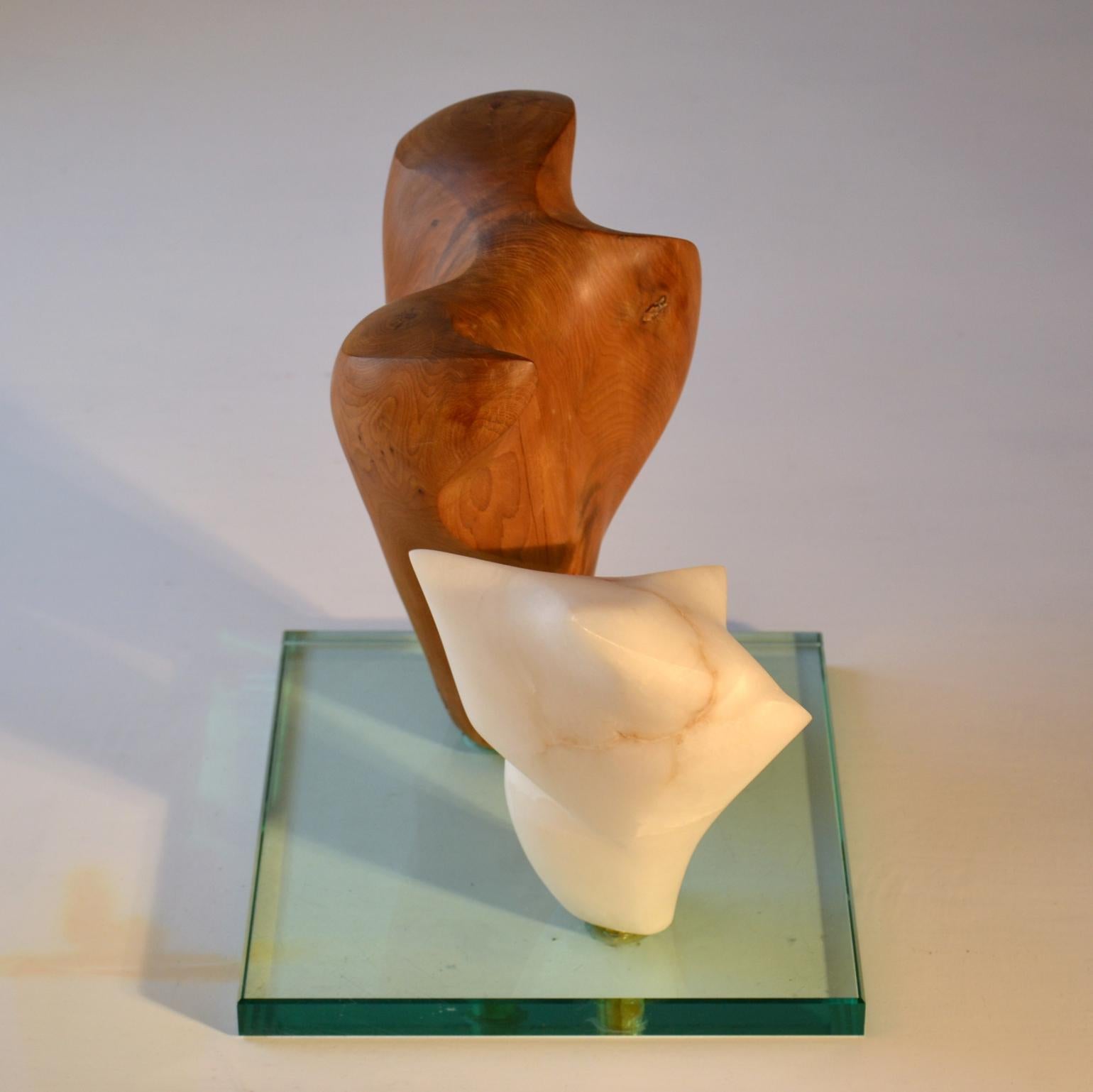 Double Abstract Sculpture in Carved Wood and Alabaster In Excellent Condition In London, GB