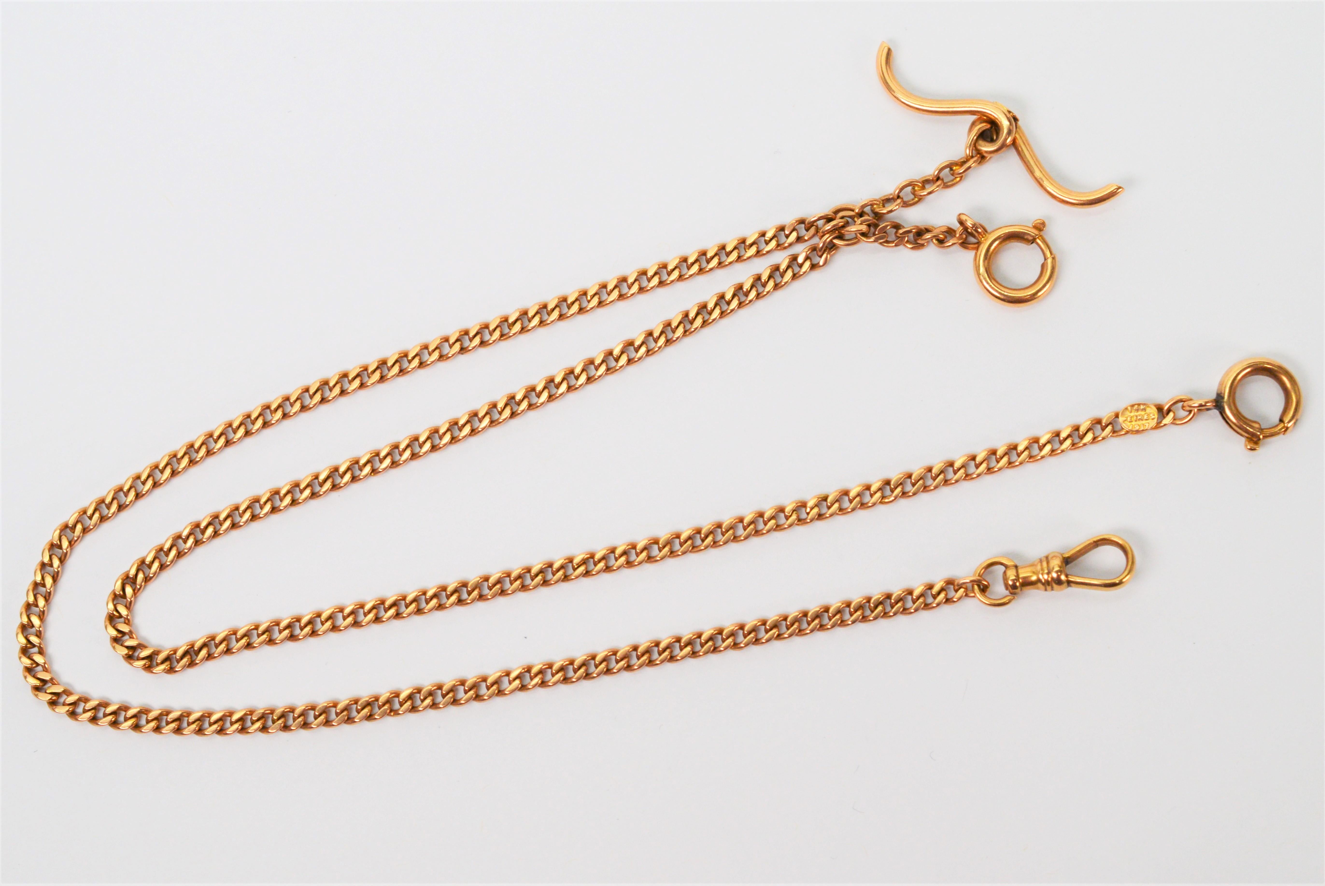Double Albert 14 Karat Yellow Gold Watch Chain In Excellent Condition In Mount Kisco, NY