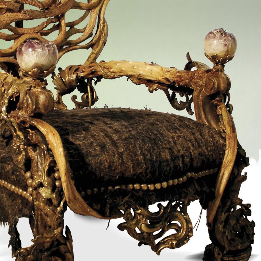 Bronze Double Amethyst Armchair with 2 Amethyst Stone For Sale