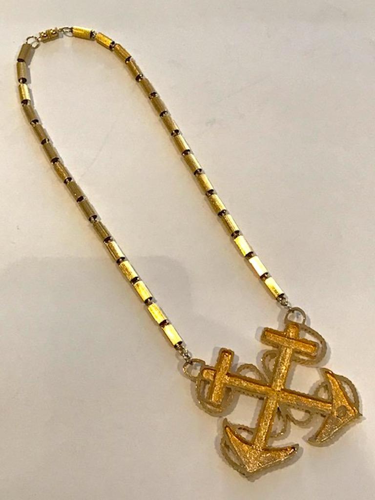 Double Anchor Nautical 1970s Pendant Necklace 3