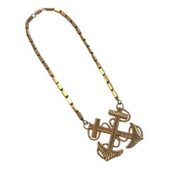 Vintage Double Anchor Nautical 1970s Pendant Necklace