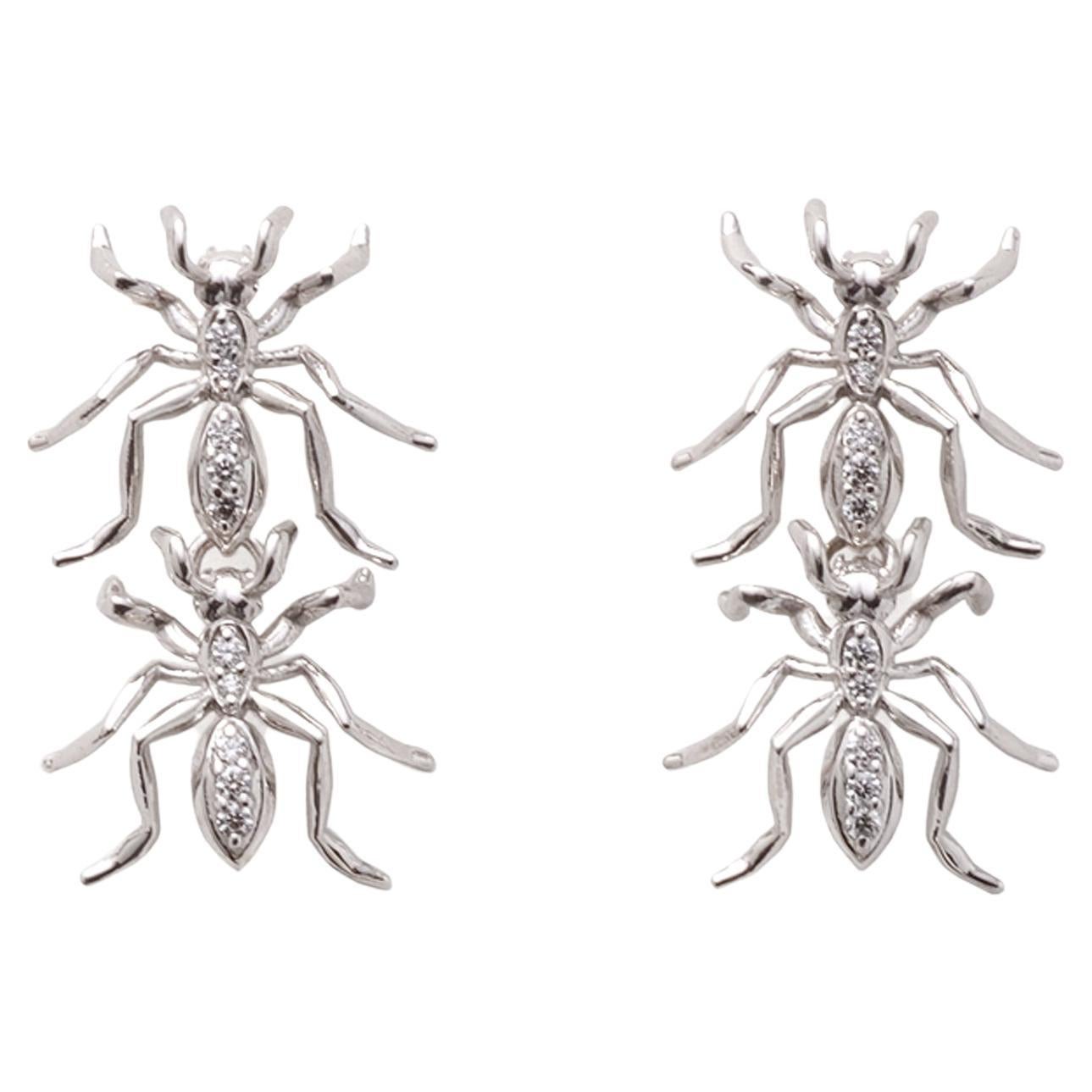 Double Ant Earrings White Gold Diamonds For Sale