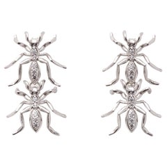 Double Ant Earrings White Gold Diamonds