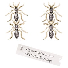 Double Ant Earrings Yellow Gold Black Rhodium Diamonds