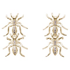 Double Ant Earrings Yellow Gold Diamonds